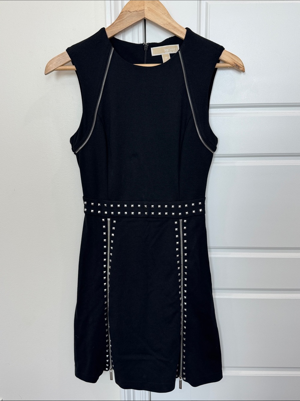 Michael Kors Black Dress Silver Zippers & Studs Sleeveless Fit & Flare, size XS